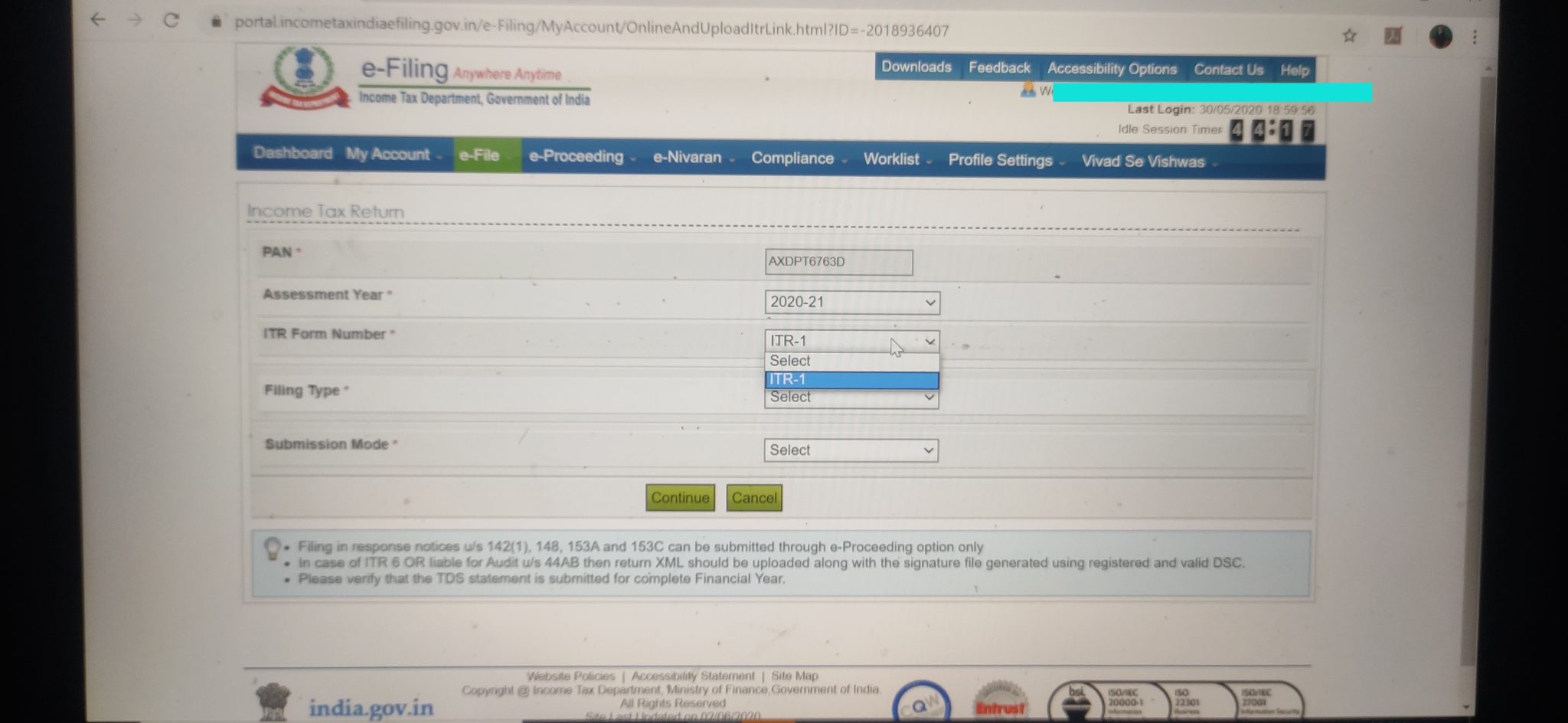 ITR1 EFiling Available on Tax Efiling Portal Tax Yes GST